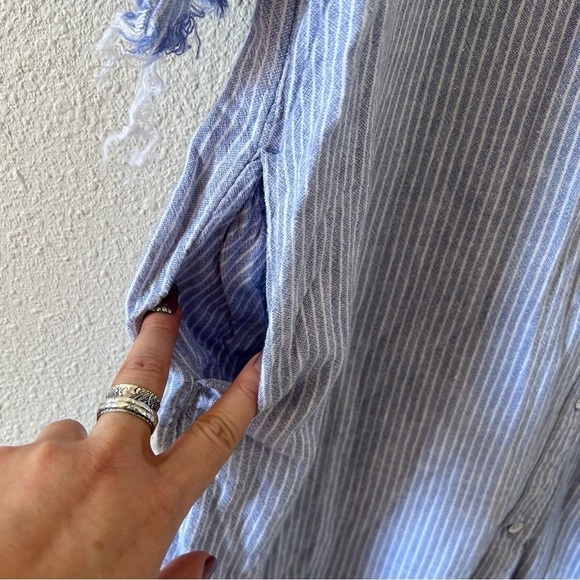 Old Navy Women’s Shift Dress XL Blue White Stripe Button Front Pockets Relax - Picture 8 of 12